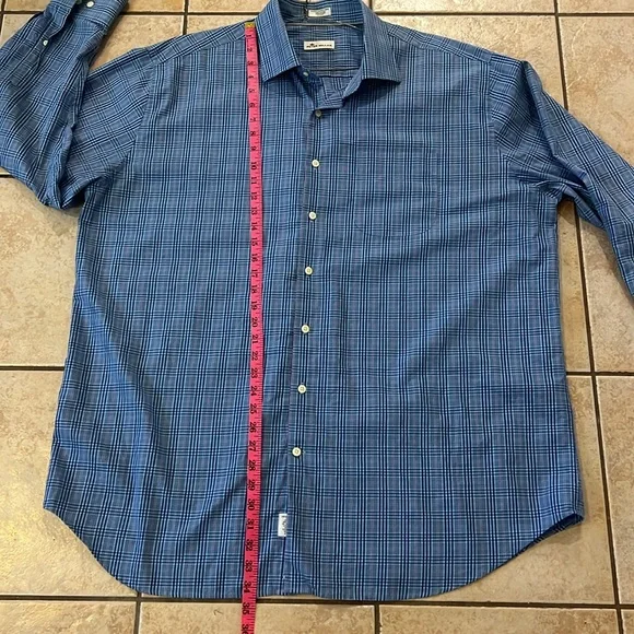 Peter Millar 100% Cotton Blue Plaid Button Down‎ Long Sleeve Dress Shirt, Sz XXL - Picture 10 of 11